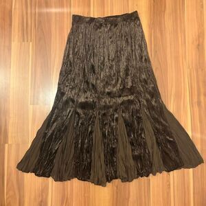 y2k flowy fairy brown velvet maxi skirt with sheer chiffon flowy pleats